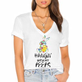 Hangin With My Peeps 837 Shirt Women's Jersey Short Sleeve Deep V-Neck Tshirt | Favorety