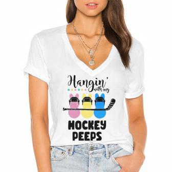 Hanging With My Hockey Easter Bunnies Cute Easter Women's Jersey Short Sleeve Deep V-Neck Tshirt | Mazezy