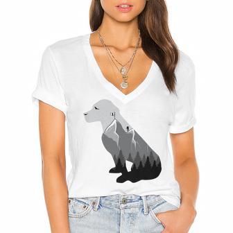 Happiness Is A Day Spent Hiking With My Dog Women's Jersey Short Sleeve Deep V-Neck Tshirt | Favorety DE