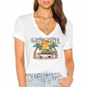 Happy Camper V2 Women's Jersey Short Sleeve Deep V-Neck Tshirt | Favorety DE