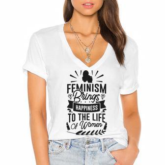 Happy Feminist Women's Jersey Short Sleeve Deep V-Neck Tshirt | Favorety DE