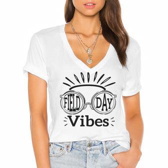 Happy Field Day Field Day Tee Kids Graduation School Fun Day V8 Women's Jersey Short Sleeve Deep V-Neck Tshirt | Favorety AU