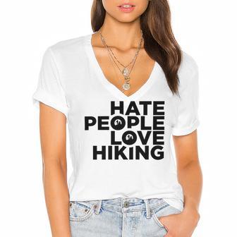 Hate People Love Hiking V2 Women's Jersey Short Sleeve Deep V-Neck Tshirt | Favorety