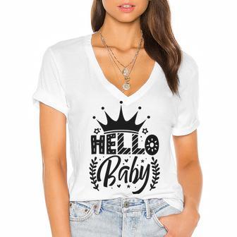 Hello Baby Graphic Design For New Coming Babys Women's Jersey Short Sleeve Deep V-Neck Tshirt | Favorety DE