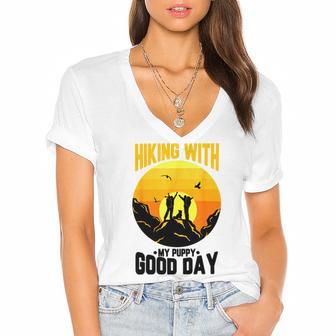 Hiking With My Puppy Good Day Women's Jersey Short Sleeve Deep V-Neck Tshirt | Favorety CA