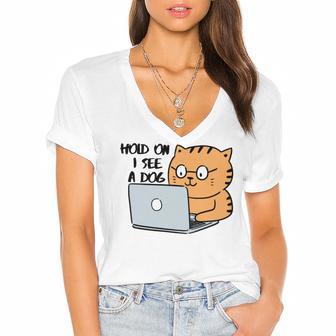 Hold On I See A Dog Women's Jersey Short Sleeve Deep V-Neck Tshirt | Favorety UK