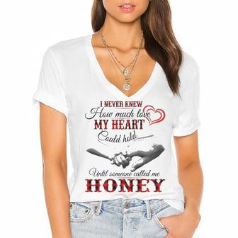Honey Grandma Gift Until Someone Called Me Honey Women's Jersey Short Sleeve Deep V-Neck Tshirt - Seseable