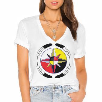 Huchnon Native American Tribe V4 Women's Jersey Short Sleeve Deep V-Neck Tshirt | Favorety UK