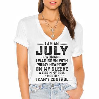 I Am An July Woman I Was Born With My Heart On My Sleevepng V2 Women's Jersey Short Sleeve Deep V-Neck Tshirt | Favorety DE