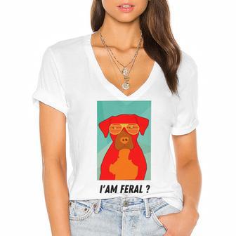 I Am Feral Coll Red Dog Women's Jersey Short Sleeve Deep V-Neck Tshirt | Favorety DE