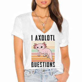 I Axolotl Questions Vintage Retro Style Black Women's Jersey Short Sleeve Deep V-Neck Tshirt - Monsterry