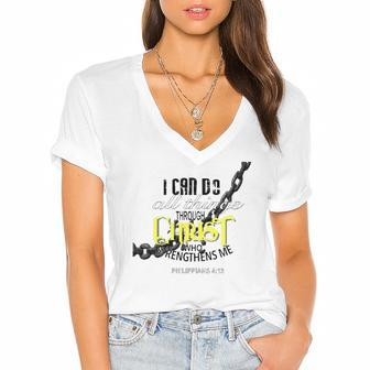 I Can Do All Things Through Christ Philippians 413 Bible Women's Jersey Short Sleeve Deep V-Neck Tshirt | Mazezy