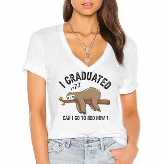 I Graduated Can I Go To Bed Now Women's Jersey Short Sleeve Deep V-Neck Tshirt | Mazezy