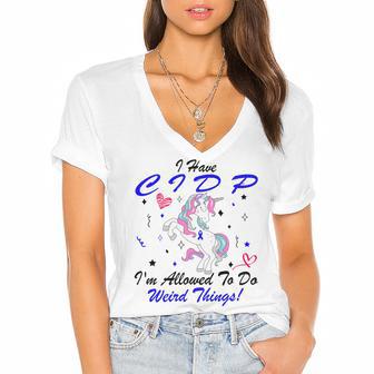 I Have Cidp Im Allowed To Do Weird Things Unicorn Blue Ribbon Cidp Support Cidp Awareness Women's Jersey Short Sleeve Deep V-Neck Tshirt | Favorety DE