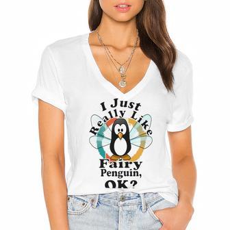 I Really Like Fairy Penguin Ok Women's Jersey Short Sleeve Deep V-Neck Tshirt | Favorety AU