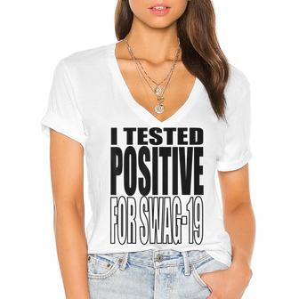 I Tested Positive For Swag-19 Women's Jersey Short Sleeve Deep V-Neck Tshirt | Mazezy