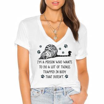 Im A Person Who Wants To Do A Lot Of Things Trapped In Body That Doesnt Women's Jersey Short Sleeve Deep V-Neck Tshirt | Favorety CA