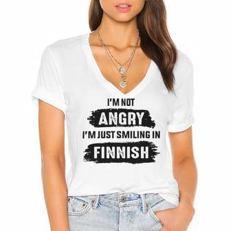 Im Not Angry Im Just Smiling In Finnish Women's Jersey Short Sleeve Deep V-Neck Tshirt - Monsterry