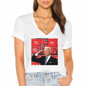 Joe Biden Economy Bidens America Wall Street Memes Women's Jersey Short Sleeve Deep V-Neck Tshirt | Mazezy