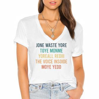 Jone Waste Yore Toye Jone Waste Your Time Women's Jersey Short Sleeve Deep V-Neck Tshirt | Mazezy