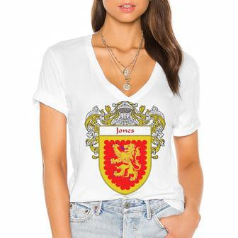 Jones Irish Coat Of Armsfamily Crest Classic T Shirt Women's Jersey Short Sleeve Deep V-Neck Tshirt - Seseable