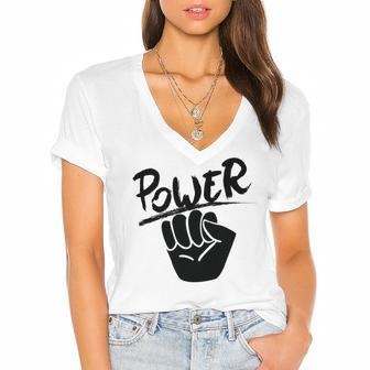 Juneteenth Black Power Women's Jersey Short Sleeve Deep V-Neck Tshirt - Monsterry