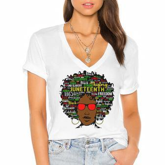 Juneteenth Black Woman Tshirt Women's Jersey Short Sleeve Deep V-Neck Tshirt - Monsterry