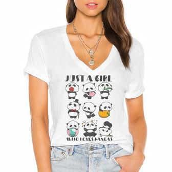 Just A Girl Who Loves Pandas For Women Lover Panda Women's Jersey Short Sleeve Deep V-Neck Tshirt | Mazezy