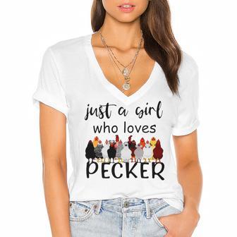 Just A Girl Who Loves Peckers 861 Shirt Women's Jersey Short Sleeve Deep V-Neck Tshirt | Favorety DE