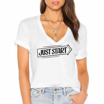 Just Start 98 Trending Shirt Women's Jersey Short Sleeve Deep V-Neck Tshirt | Favorety