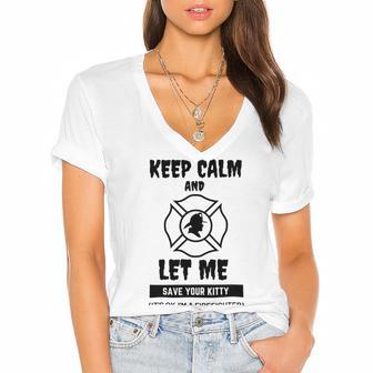 Keep Calm And Let Me Save Your Kitty Women's Jersey Short Sleeve Deep V-Neck Tshirt | Favorety CA