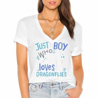 Kids Dragonfly Just A Boy Who Loves Dragonflies Gift V2 Women's Jersey Short Sleeve Deep V-Neck Tshirt - Seseable
