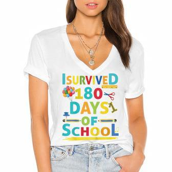 Kids I Survived 180 Days Of School 2022 Class Activity Teacher Women's Jersey Short Sleeve Deep V-Neck Tshirt - Seseable
