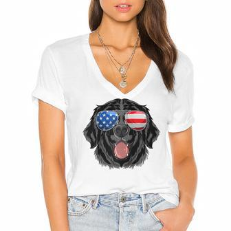 Labrador Retriever Usa American Flag Dog Dad Mom 4Th Of July Women's Jersey Short Sleeve Deep V-Neck Tshirt - Seseable
