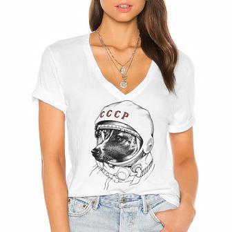 Laika Space Traveler Women's Jersey Short Sleeve Deep V-Neck Tshirt | Favorety AU