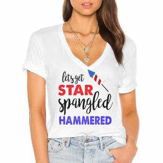 Let Get Star Spangled Hammered Funny Fourth Of July Shirt Women's Jersey Short Sleeve Deep V-Neck Tshirt - Seseable