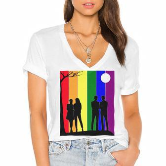 Lgbt Pride Month Lgbt History Month Slogan Shirt Respect Love Women's Jersey Short Sleeve Deep V-Neck Tshirt - Monsterry AU