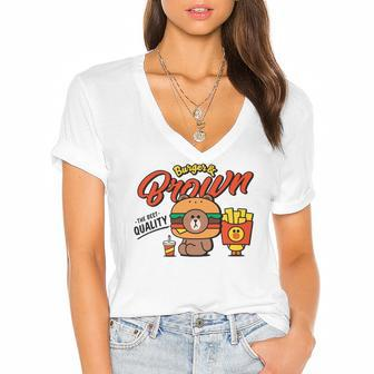 Line Friends Burger & Brown Women's Jersey Short Sleeve Deep V-Neck Tshirt | Mazezy UK