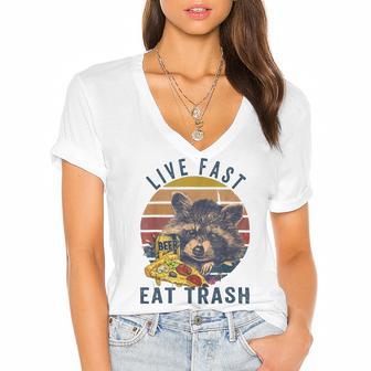 Live Fast Eat Trash 789 Shirt Women's Jersey Short Sleeve Deep V-Neck Tshirt | Favorety UK