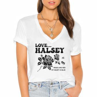 Love Halsey Roses Are Red My Heart Is Blue Women's Jersey Short Sleeve Deep V-Neck Tshirt | Mazezy