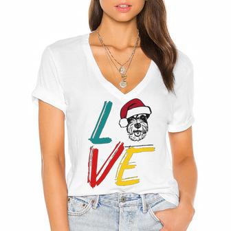 Love My Xmas Miniature Schnauzer Women's Jersey Short Sleeve Deep V-Neck Tshirt | Favorety UK