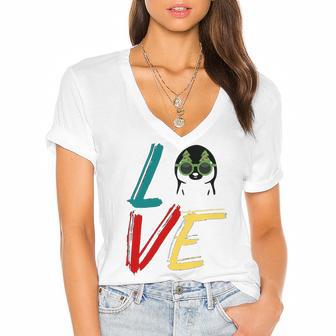 Love The Xmas Penguin Women's Jersey Short Sleeve Deep V-Neck Tshirt | Favorety