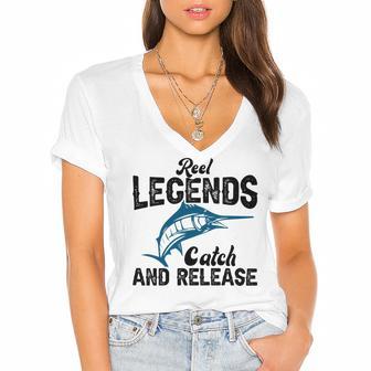 Loving Fish Reel Legends Catch And Release Women's Jersey Short Sleeve Deep V-Neck Tshirt | Favorety AU