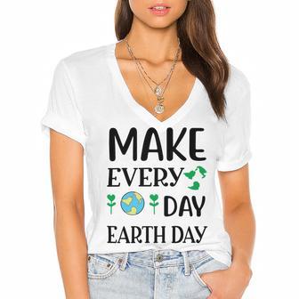 Make Every Day Earth Day Women's Jersey Short Sleeve Deep V-Neck Tshirt | Favorety