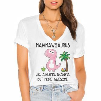 Maw Maw Grandma Gift Mawmawsaurus But More Awesome V2 Women's Jersey Short Sleeve Deep V-Neck Tshirt - Seseable