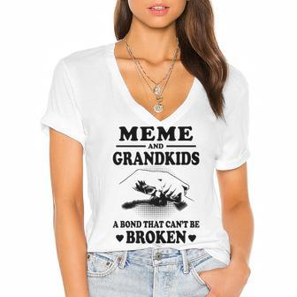Meme Grandma Gift Meme And Grandkids A Bond That Cant Be Broken Women's Jersey Short Sleeve Deep V-Neck Tshirt - Seseable