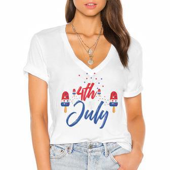 Memorial Day 4Th Of July Holiday Patriotic Ice Cream V2 Women's Jersey Short Sleeve Deep V-Neck Tshirt | Favorety DE