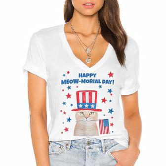 Memorial Day Cat Meowmorial Day Women's Jersey Short Sleeve Deep V-Neck Tshirt | Favorety AU