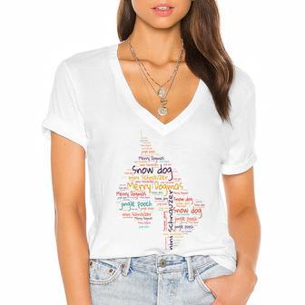 Merry Dog-Mas Snow Dog Women's Jersey Short Sleeve Deep V-Neck Tshirt | Favorety CA