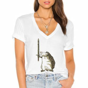 Mighty Hedgehog With Long Sword Women's Jersey Short Sleeve Deep V-Neck Tshirt | Mazezy